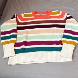 LOFT Multicolor Striped Crew Neck Sweater